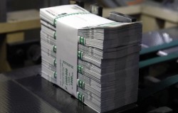 Russian rouble banknote production at Goznak printing factory in Moscow